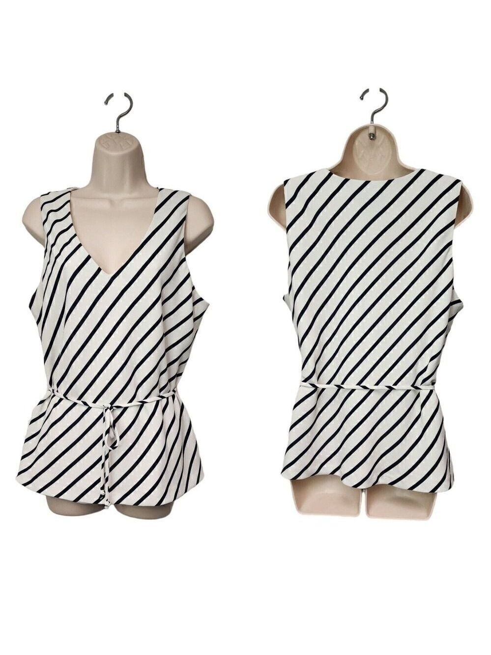 Chapter One V-Neck Sleeveless Striped Blouse Top Size XL Color White/Blue
